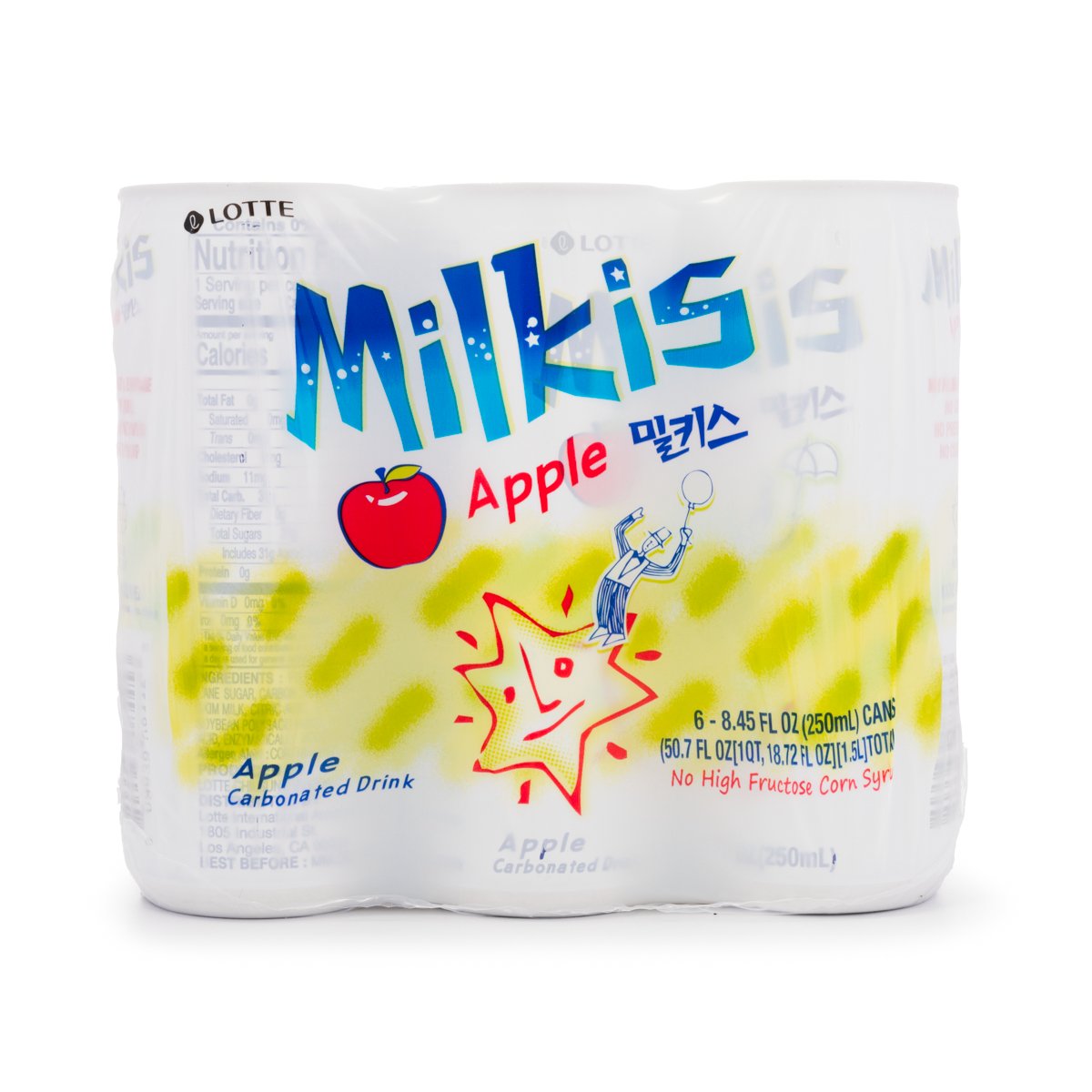 Lotte Milkis Carbonated Soft Drink, Apple Flavor, 8.45 fl oz - Asian Needs