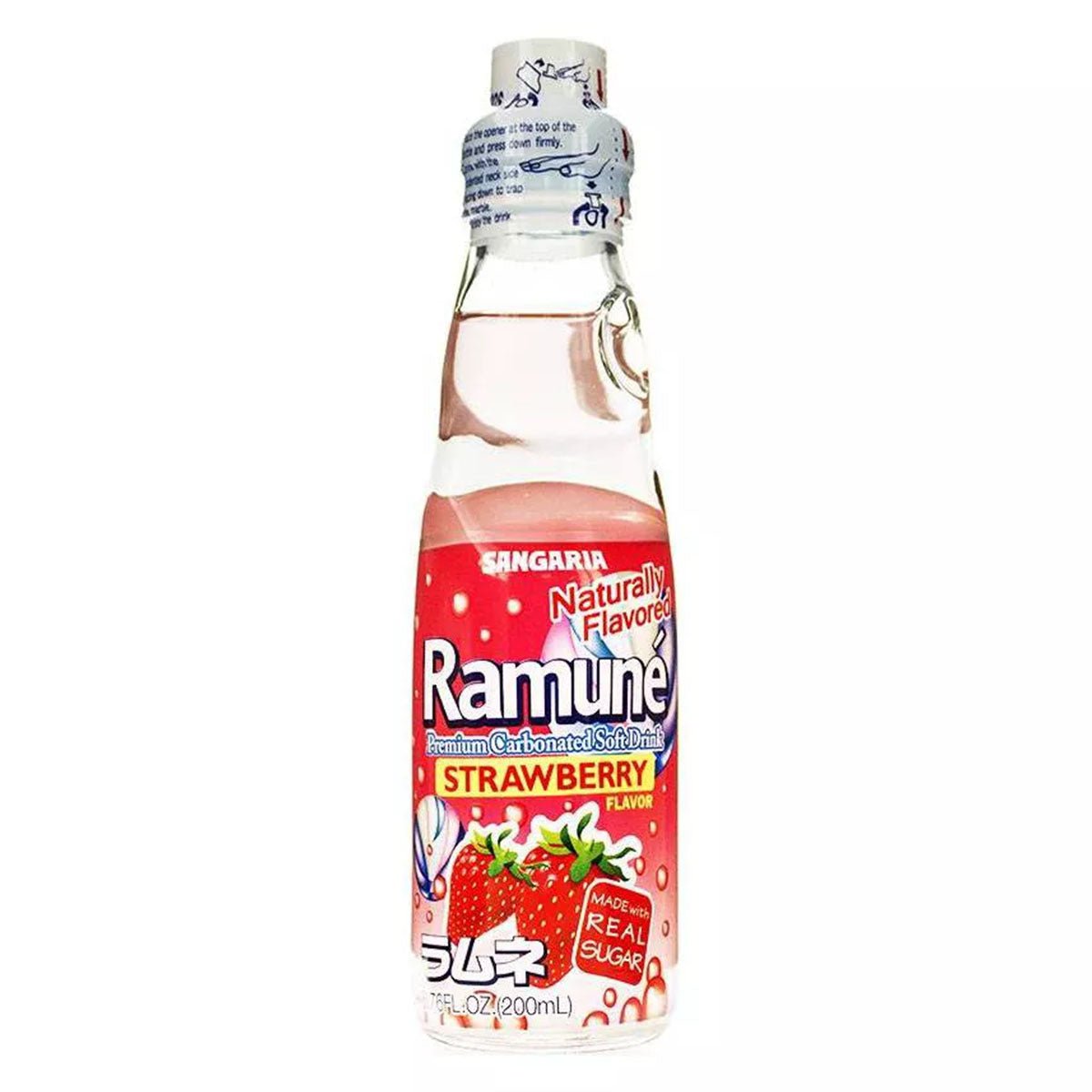 Sangaria Ramune Strawberry Japanese Soda Drink - 6.7fl oz. - Asian Needs